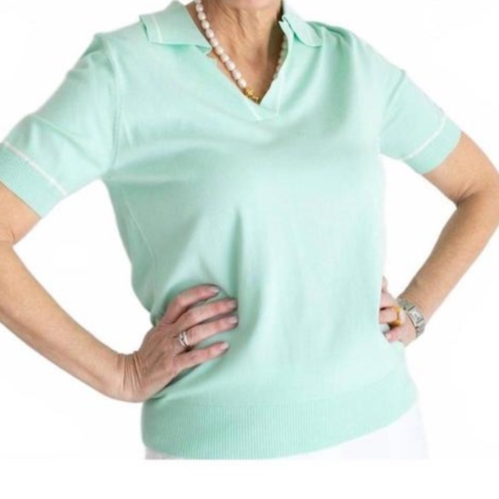 ELLIOTT LAUREN grand slam polo sweater in seaglass size large NWT